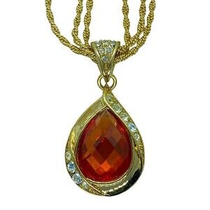 AVON Presidents Recognition Amber Gold-tone Teardrop Necklace 06-07’